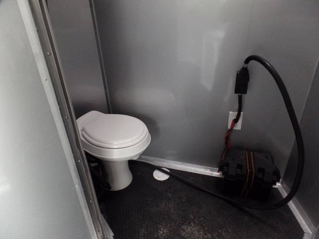 8.5′ x 30′ Black and Orange Porch Style Concession Trailer with Restroom and Appliances — photo 12