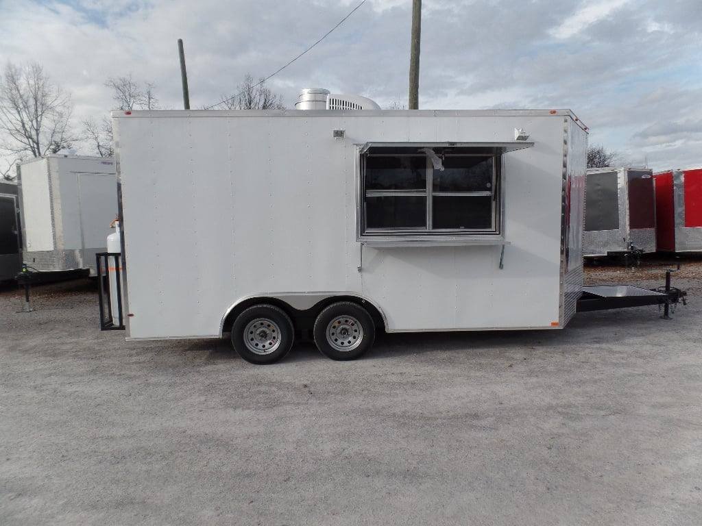 8.5′ x 16′ Concession Food Trailer White With Appliances