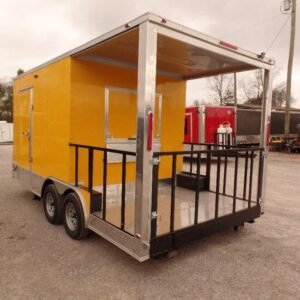8.5 x 17 BBQ porch trailer with marquee and porch windows - view 2