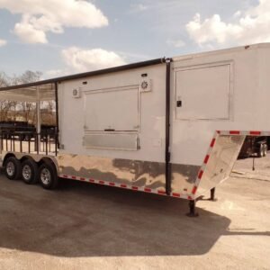 8.5' x 34' Goose-neck White BBQ Concession Food Trailer