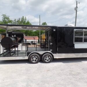 8.5 x 24 Black Concession Trailer with 12-foot porch and 24-foot awning - view 5