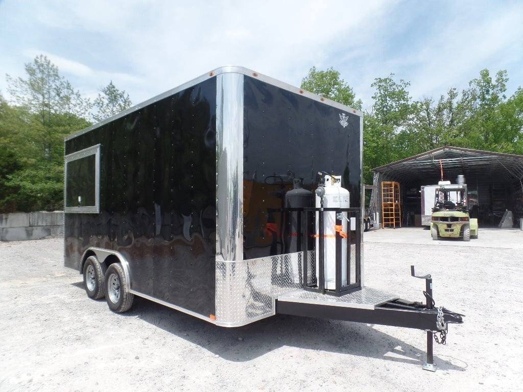 8.5′ x 16′ Black Flat Front Concession Food Trailer With Appliances — photo 4