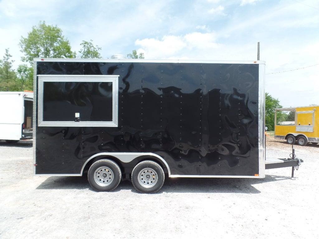 8.5′ x 16′ Black Flat Front Concession Food Trailer With Appliances — photo 3