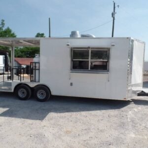 8.5' x 22' White Concession Porch Style BBQ Trailer With Appliances