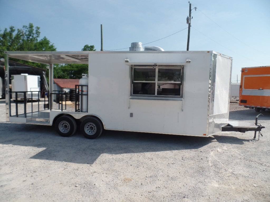 8.5′ x 22′ White Concession Porch Style BBQ Trailer With Appliances
