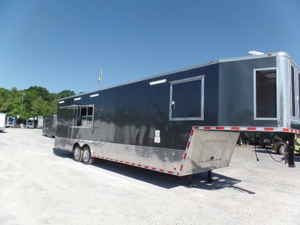 8.5′ x 36′ Gooseneck Charcoal Grey Concession Food Trailer With Appliances