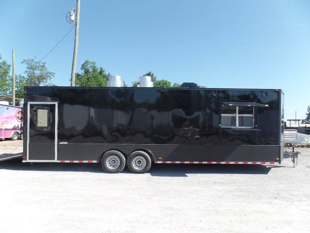 8.5′ x 28′ Food Concession Black Trailer With Appliances