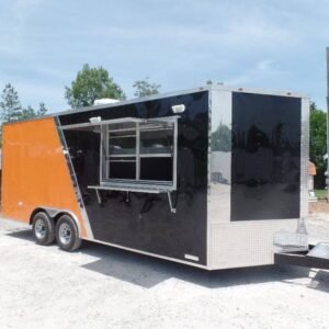 8.5' x 20' Black And Orange Food Catering Concession Trailer