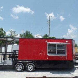 8.5' x 22' Red Porch BBQ Concession Food Event Trailer