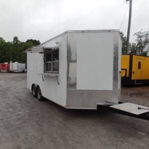 8.5' x 18' White Food Concession Catering Trailer With Appliances