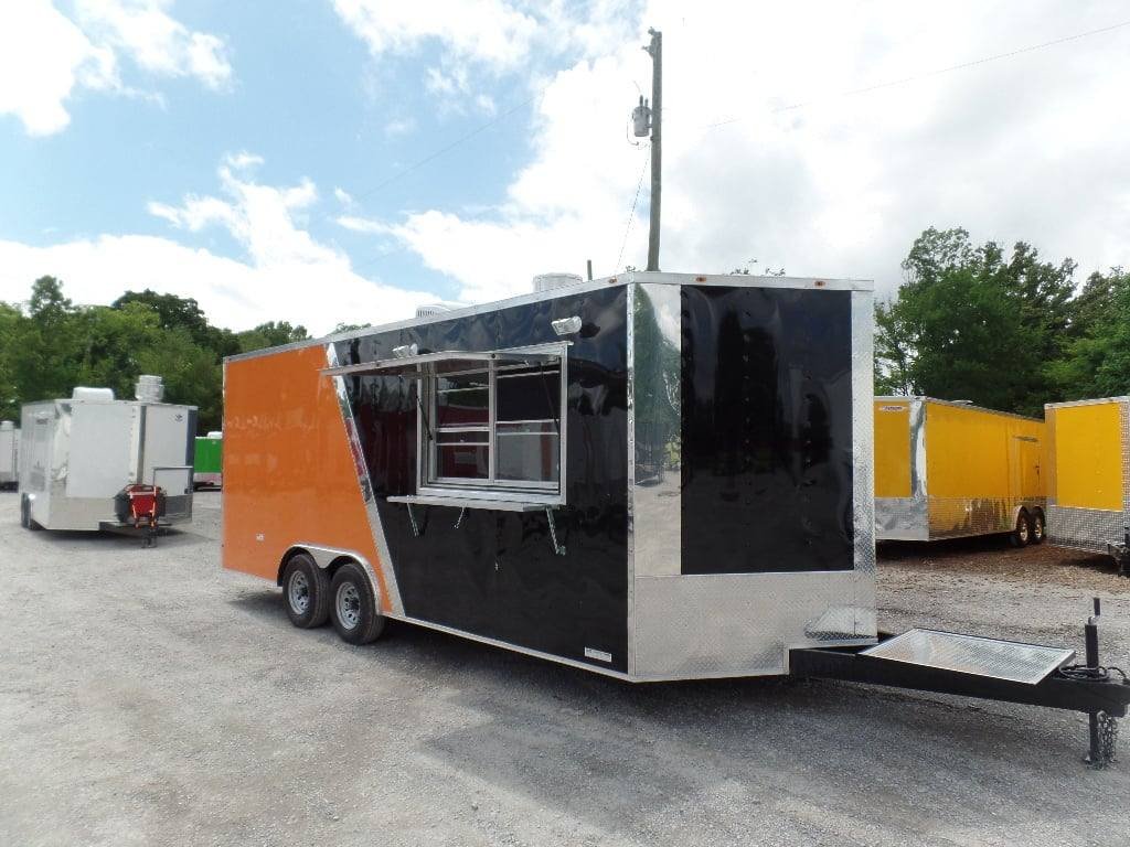 8.5′ x 20′ Orange And Black Food Concession Trailer With Appliances