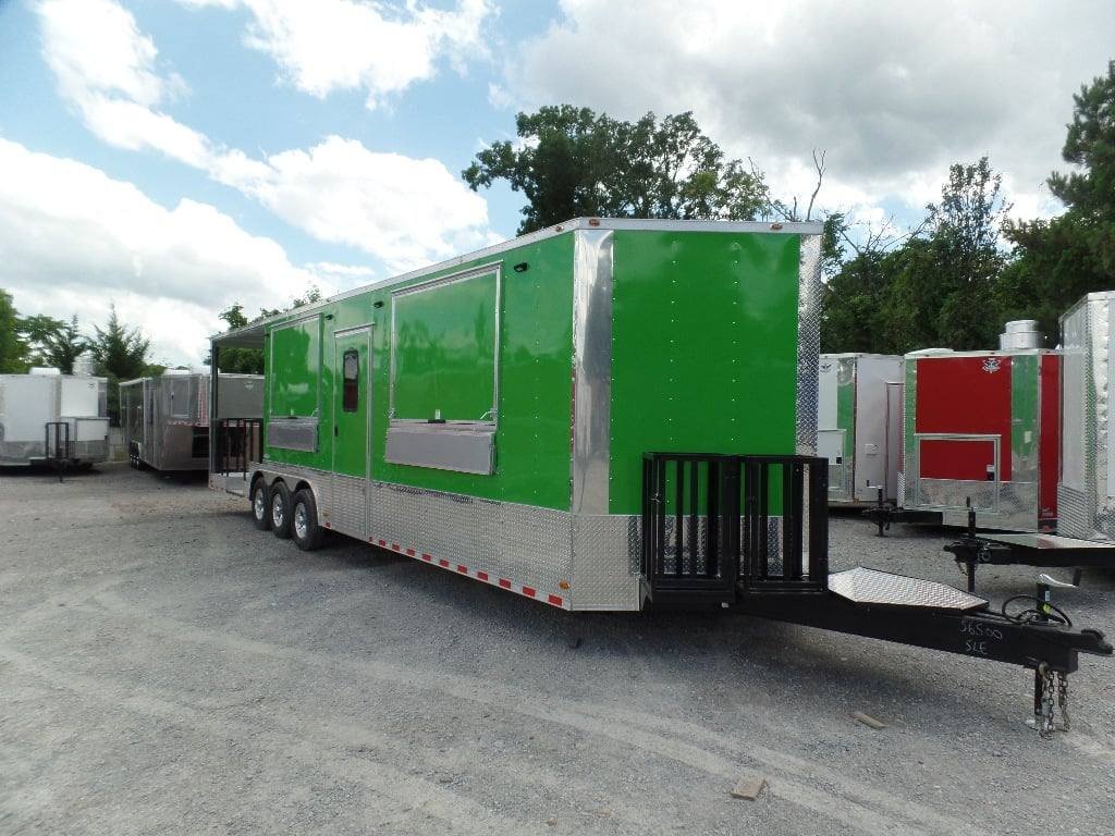 8.5′ x 32′ Lime Green Catering BBQ Food Event Concession Trailer — photo 7