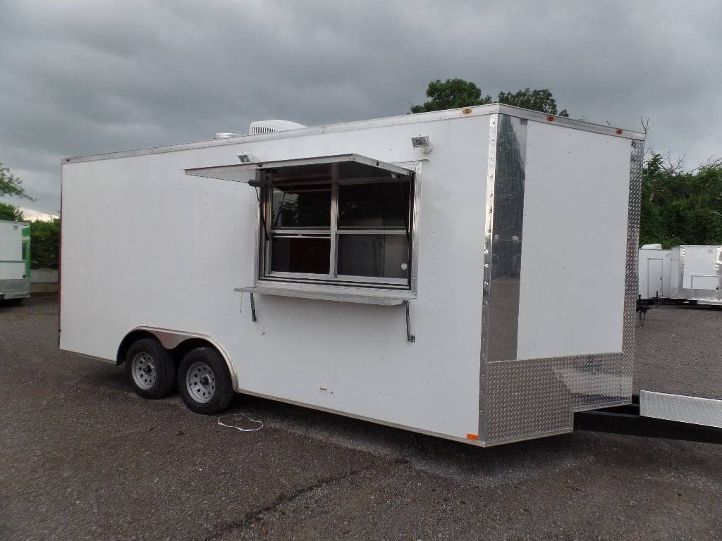 8.5′ x 18′ White Concession Food Trailer With Appliances