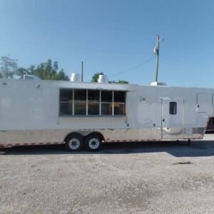8.5' x 40' White Goose Neck Event Concession Food Trailer With Appliances