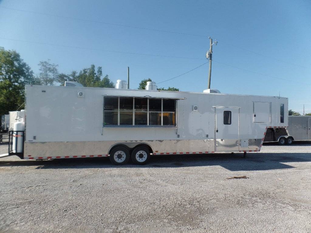 8.5′ x 40′ White Goose Neck Event Concession Food Trailer With Appliances