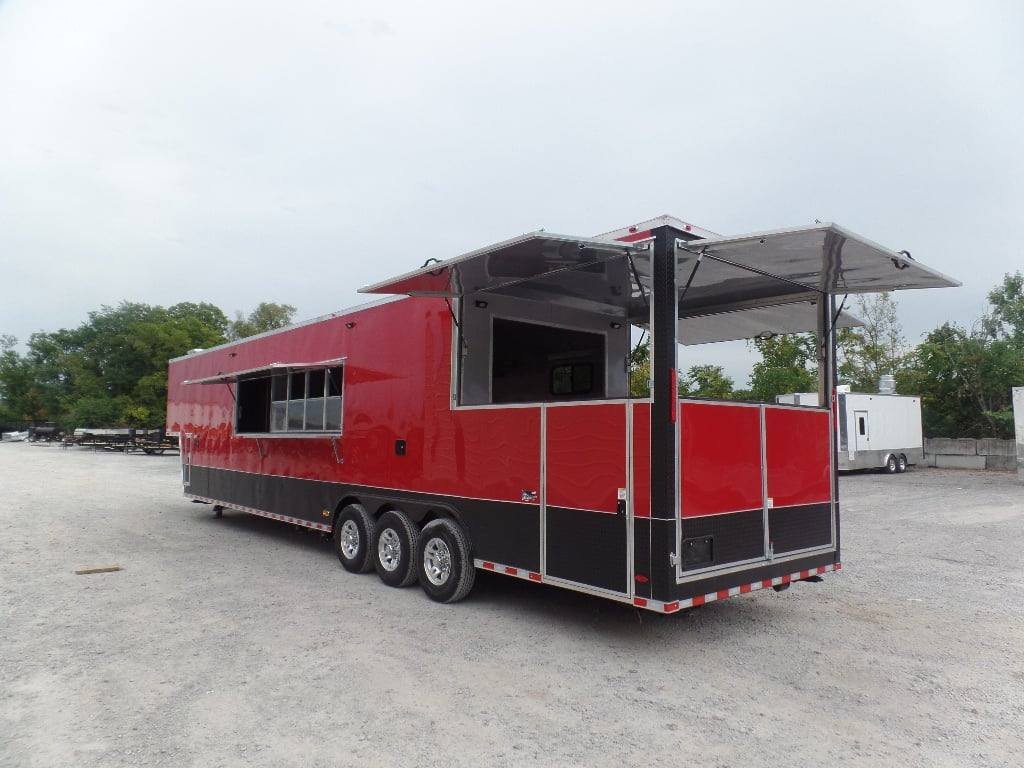 8.5′ x 45′ Red Gooseneck Concession BBQ Food Trailer