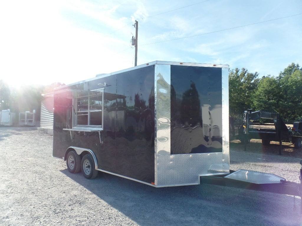 8.5′ x 16′ Black Event Concession Food Trailer With Appliances