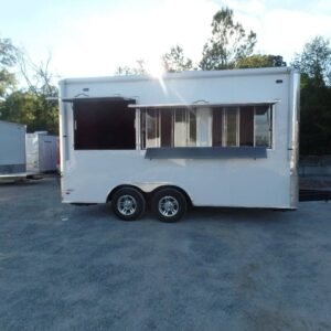 8.5' x 16' White Snow Cone Concession Food Trailer