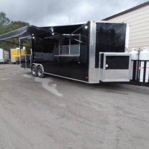 8.5' x 26' Black Porch Style Concession Food Trailer With Appliances