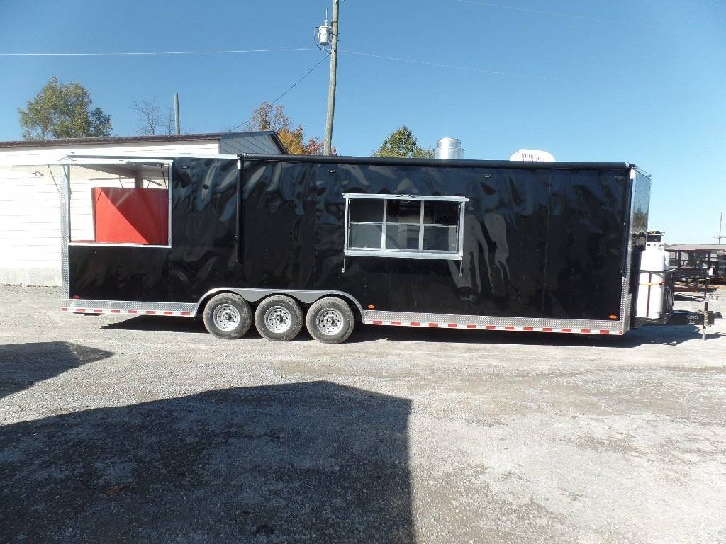 8.5′ x 30′ Black Pizza Concession Trailer With Appliances