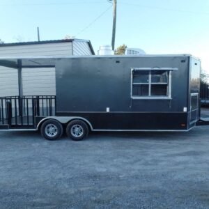 8.5' x 22' Charcoal Grey Porch Style Concession Food Trailer With Appliances