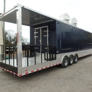 8.5' x 48' Indigo Blue Gooseneck Concession BBQ Food Event Trailer