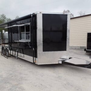 8.5' x 24' Black BBQ Porch Style Concession Food Trailer