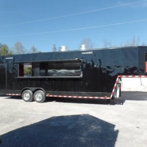 8.5' x 34' Black Goose Neck Concession Food Trailer With Appliances
