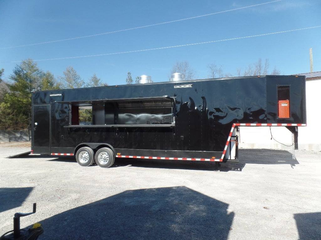 8.5′ x 34′ Black Goose Neck Concession Food Trailer With Appliances
