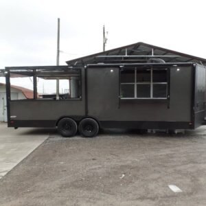 8.5' x 24' Charcoal Grey Concession BBQ Porch Food Trailer