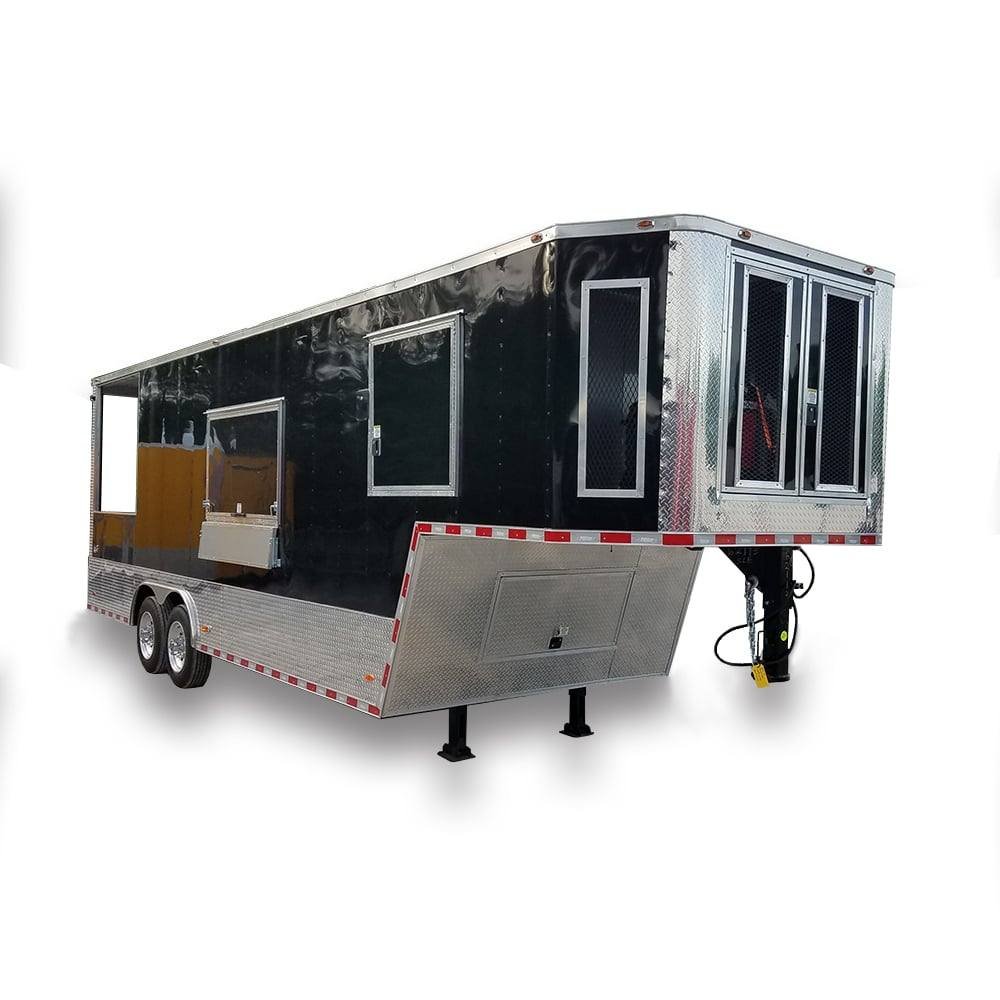 8.5′ x 30′ Black Goose Neck Concession BBQ Food Trailer With Appliances