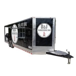 8.5' x 28' Black BBQ Porch Concession Trailer with Restroom and Appliances