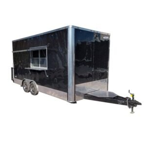 8.5' x 18' Black Flat Nose Concession Trailer with Appliances