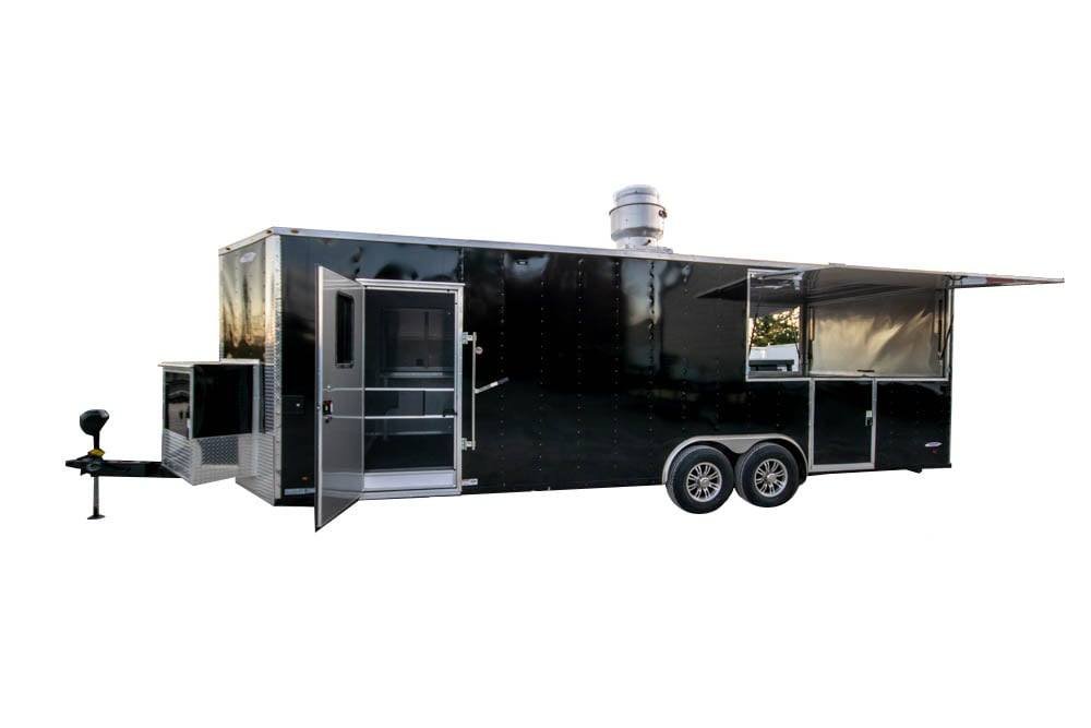 8.5′ x 26′ Black BBQ Vending Porch Style Concession Trailer